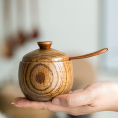 Shatterproof Wooden Seasoning Jar with Spoon for Kitchen and Travel