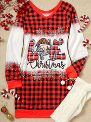  Christmas Dress Women's Plaid & Santa Claus Print Midi Dress