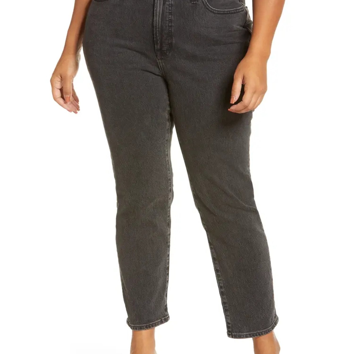 Women's Plus Solid Button Fly Medium Stretch Straight Leg Jeans