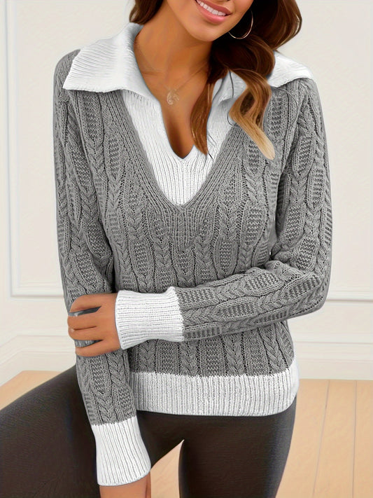  Colorblock Jacquard Sweater Long Sleeve Jumper