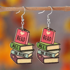 Wooden Book Love Earrings For Librarian Teacher Student