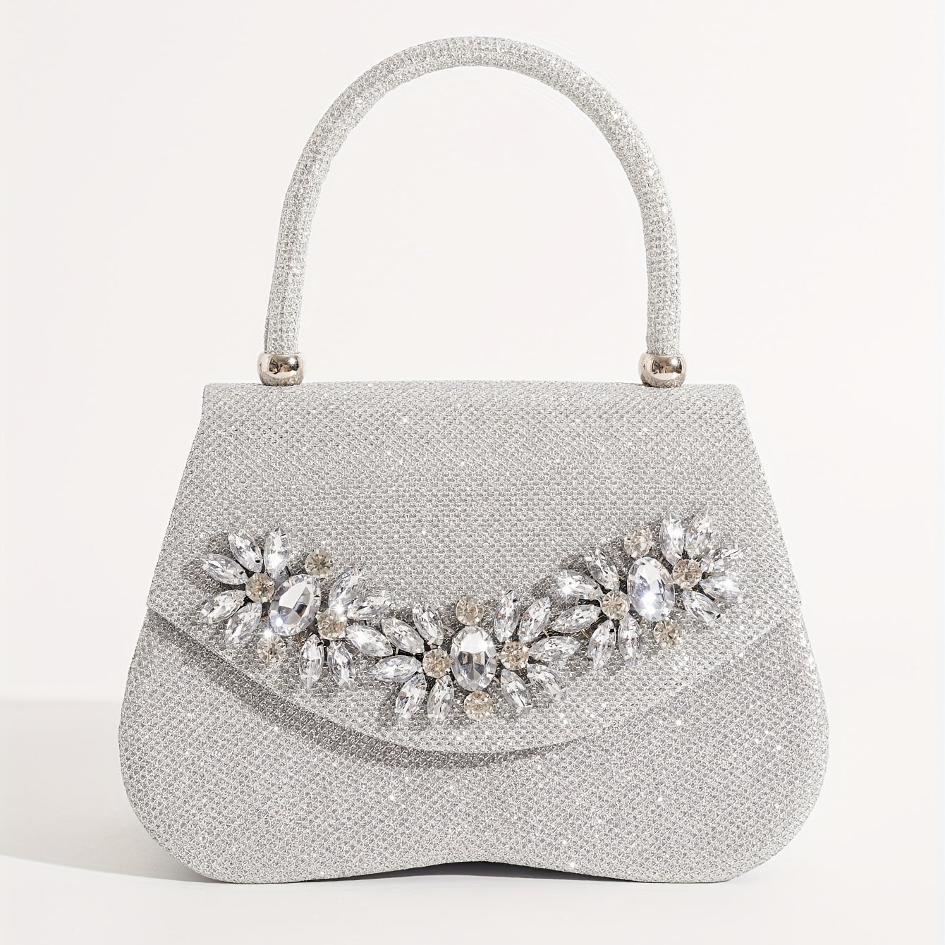Glitter Flower Rhinestone Evening Satchel Bag for Party