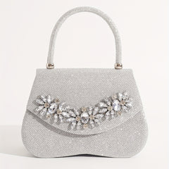 Glitter Flower Rhinestone Evening Satchel Bag for Party