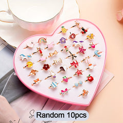 10pcs Cartoon Alloy Ring Holiday Party Girls Accessories