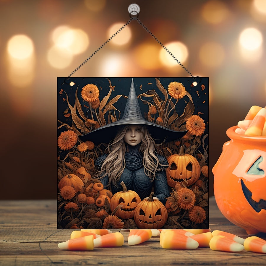 Halloween Acrylic Window Hangings Pumpkin Witch Painted Glass Hanging