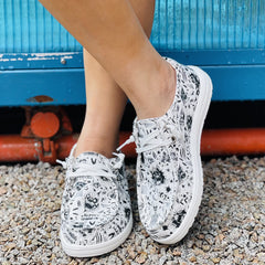 Skull Pattern Flat Shoes Slip On Canvas Casual Hallow