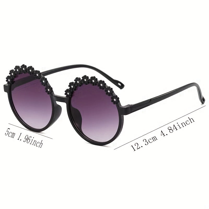 Round Frame Daisy Decorative Outdoor Sunglasses for Girls