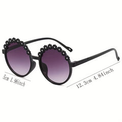Round Frame Daisy Decorative Outdoor Sunglasses for Girls