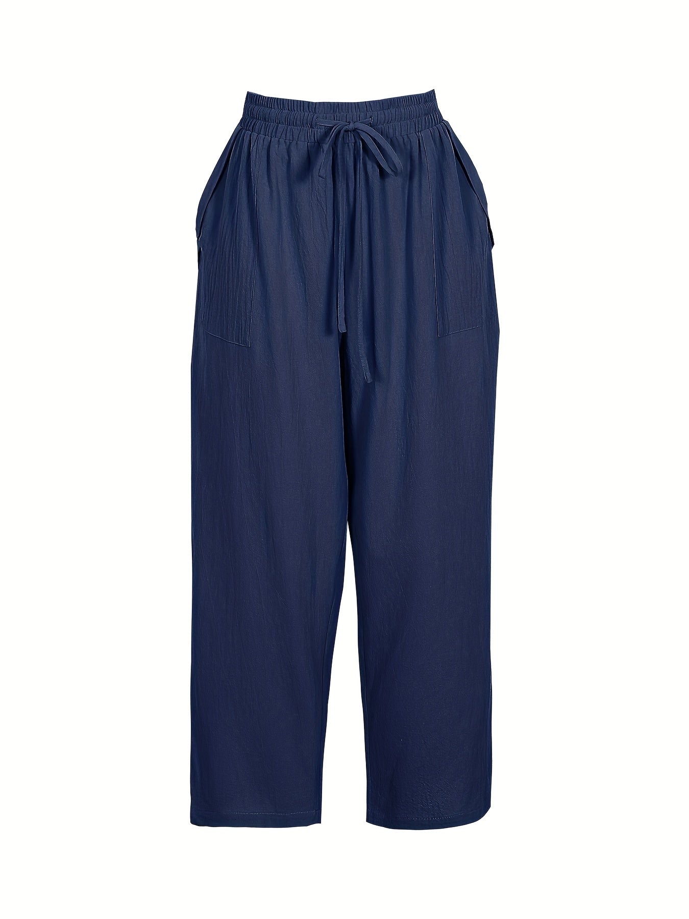  Solid Straight Leg Drawstring Pants With Pockets