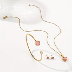 Stainless Steel Jewelry Set Pendant Necklace Stud Earrings Bracelet