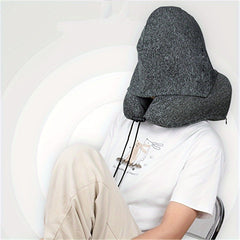 Memory Foam U Shaped Travel Pillow with Detachable Hood Neck Support