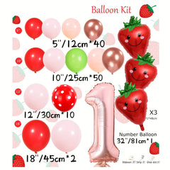 1st Birthday Party Decorations Huge Number 1 Balloon & Strawberry Foil Balloon