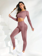 Yoga Set: Long Sleeve Backless Top + High Waisted Leggings