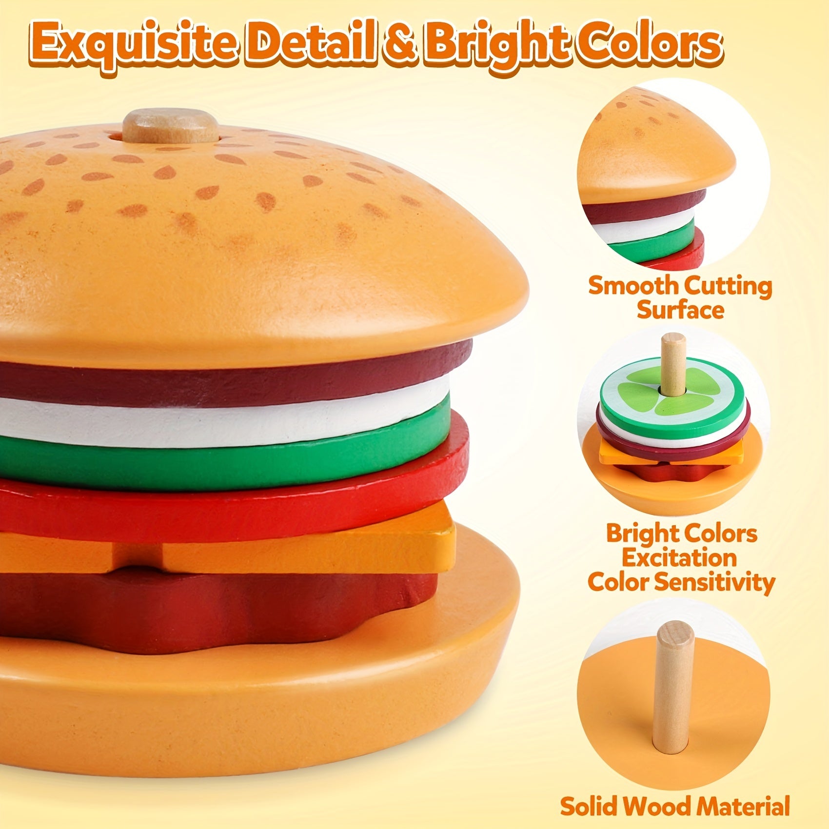 Montessori Wooden Burger Sorting Stacking Toy for 3-Year-Olds