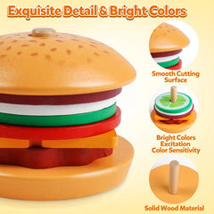 Montessori Wooden Burger Sorting Stacking Toy for 3-Year-Olds