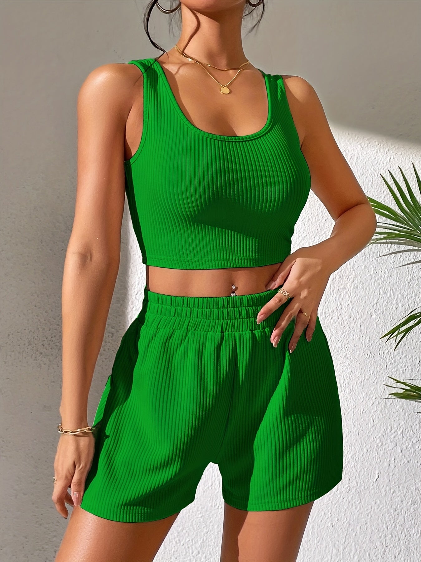Ribbed Tank Top & Shorts Set for Vacation