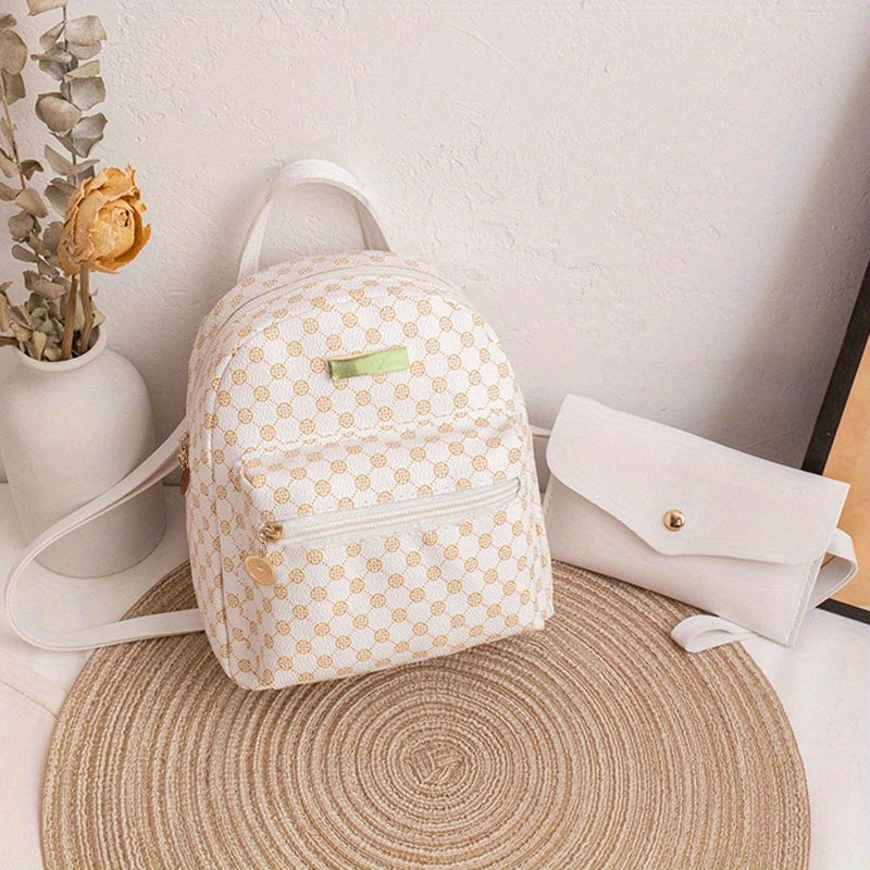 Women's Small Faux Leather Shoulder Bag Zipper Backpack