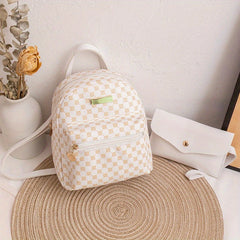 Women's Small Faux Leather Shoulder Bag Zipper Backpack