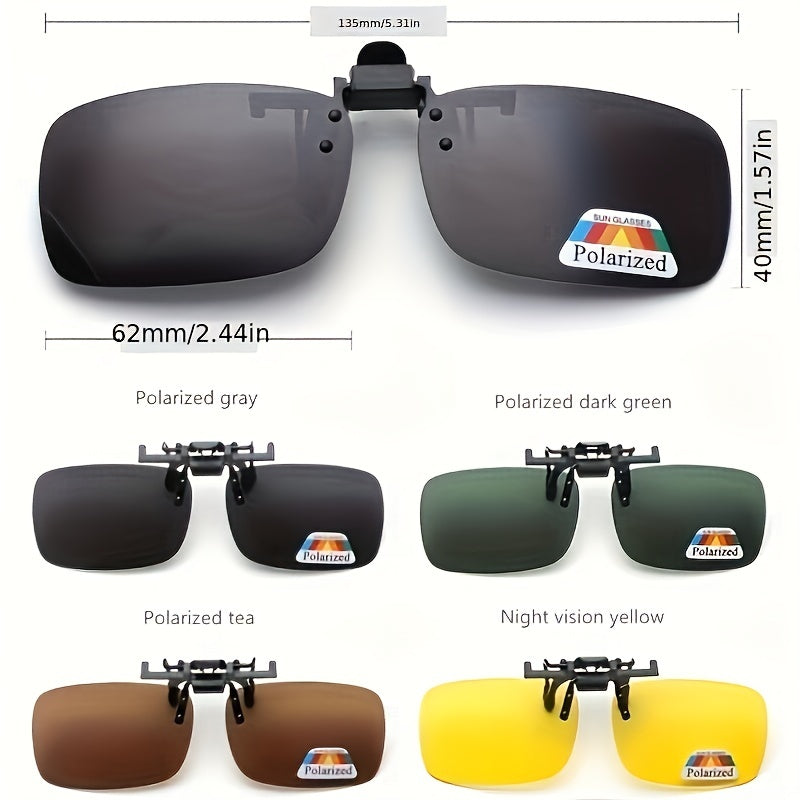 4pcs Clip on Rectangular Polarized Driving Glasses Night Vision Anti Dazzling