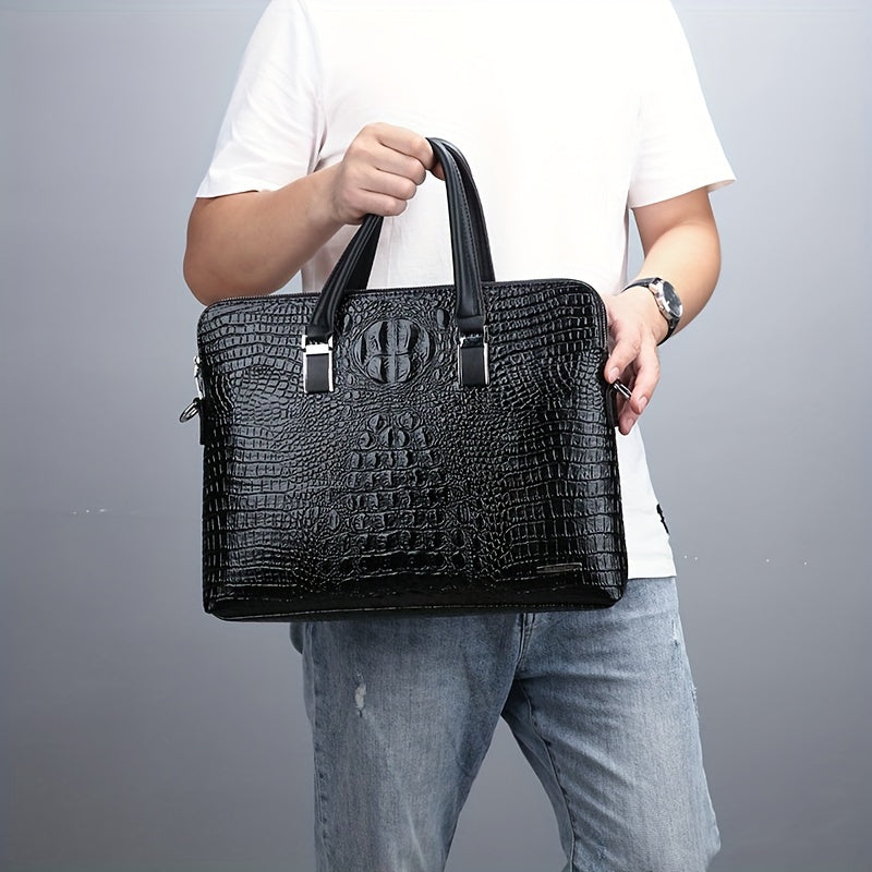 Crocodile Pattern Men's Handbag Business Ready Documents Laptop Commute