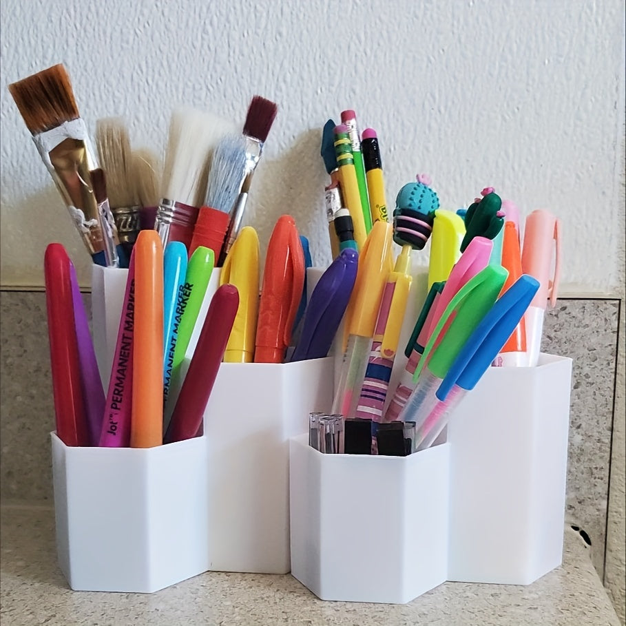 3-in-1 Hexagon Pencil Holder & Brush Stationery Storage Box