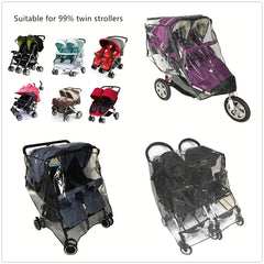 Waterproof Double Stroller Rain Cover with Side Access and Dual Layer Protection