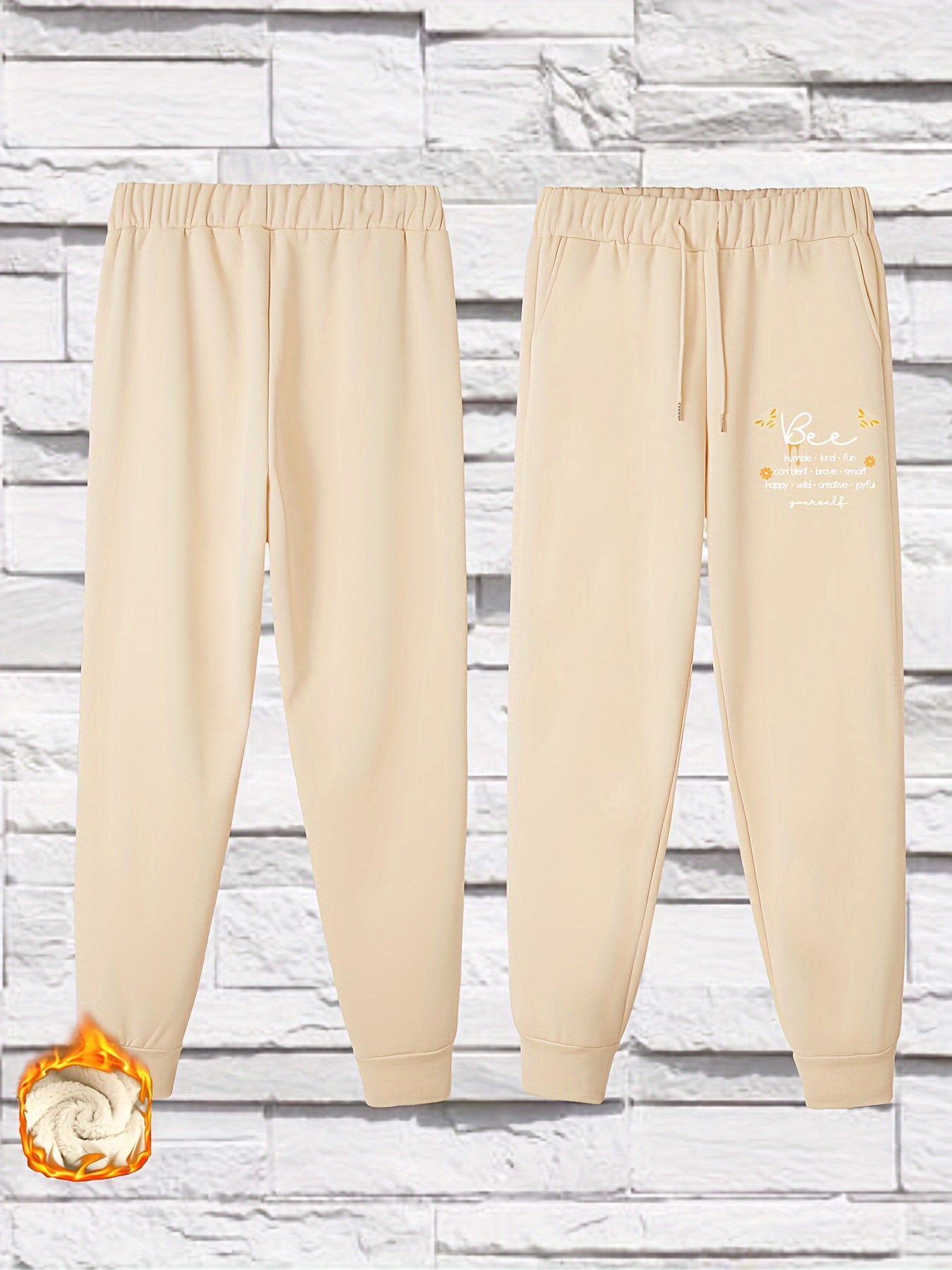 Women's Plus Bee & Letter Print Liner Fleece Joggers
