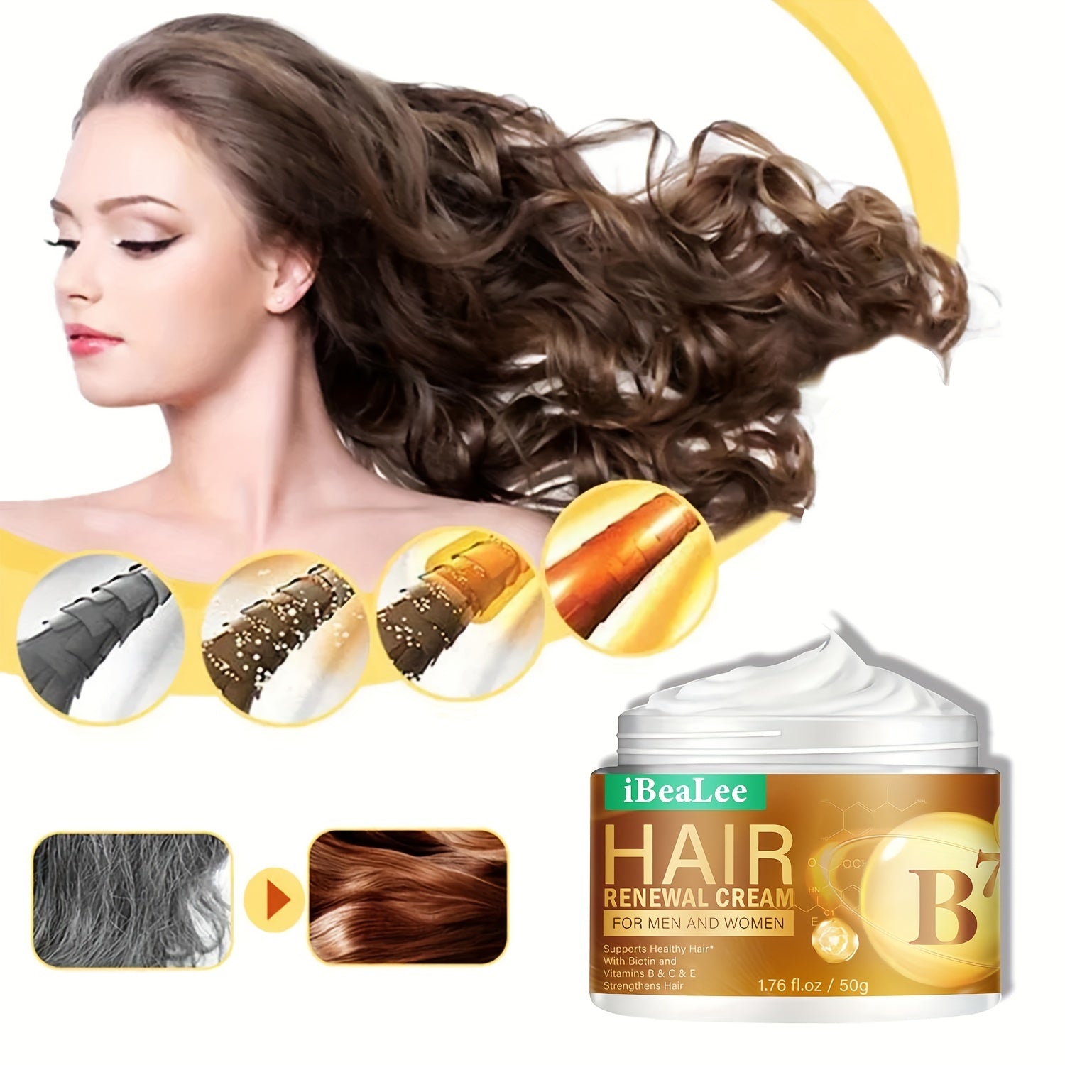 Hydrating Hair Cream with Vitamins Biotin Collagen Coconut - Repair Frizzy Hair