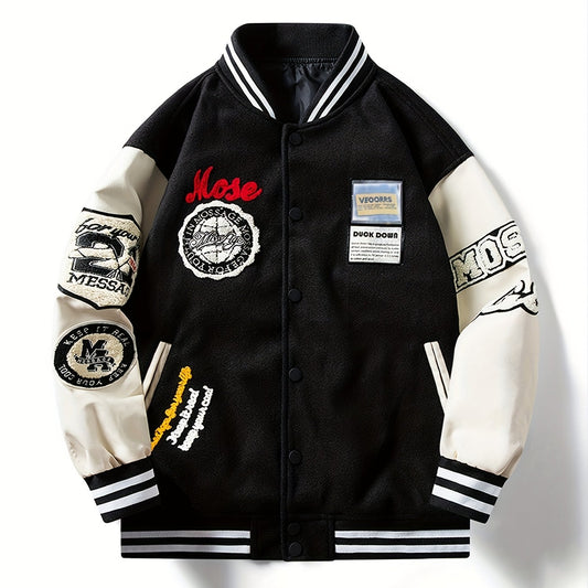 Men's Embroidery Varsity Jacket Button Up Spring Fall Baseball