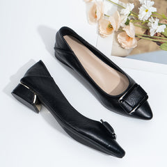 Metal Decor Chunky Low Heel Slip On Shoes Pointed Toe Lightweight Shoes