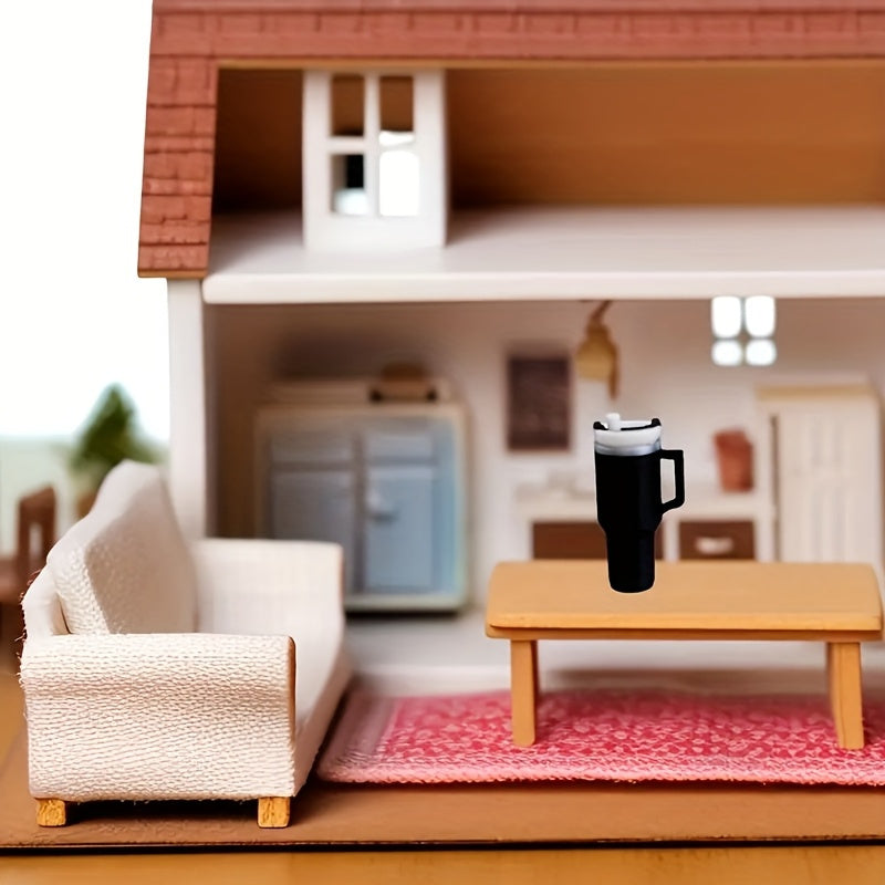1/12 Mini Thermal Cup with Straw Dollhouse Kitchen Accessory (Orange)