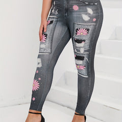  Women's Floral & Denim Print Leggings