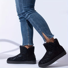 Women's Plush Lined Snow Boots - Warm Winter Ankle Boots
