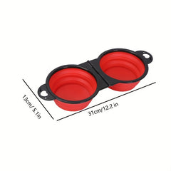 Portable Double Dog Bowls Set for Outdoor Travel - Easy to Clean