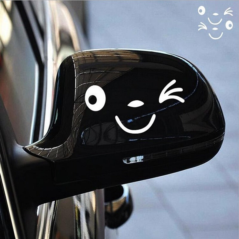 2pcs Cartoon Happy Face Car Stickers Rearview Mirror Decals