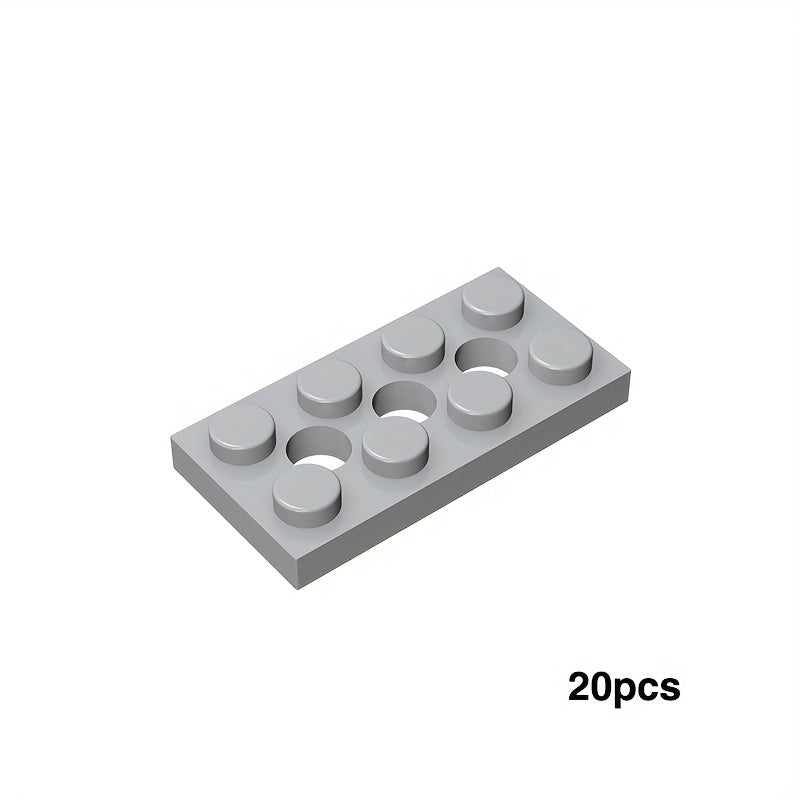 20pcs Low Brick 3709 2X4 w/ 3 Hole Plate Assembly Parts for Kids