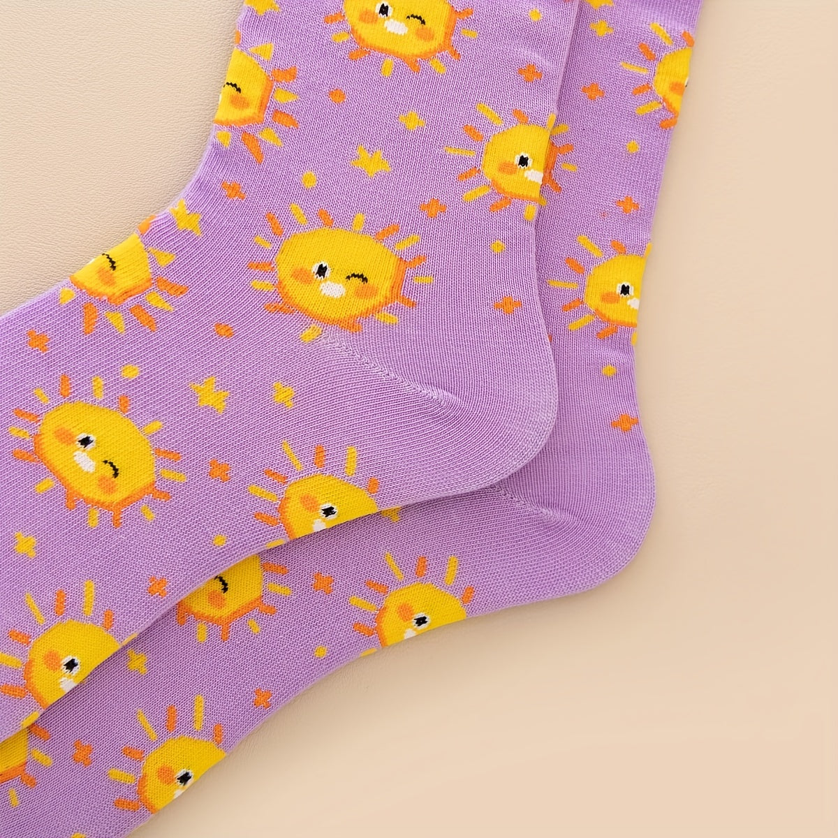 2 Pairs Cartoon Sun Print Socks Women's Stockings & Hosiery