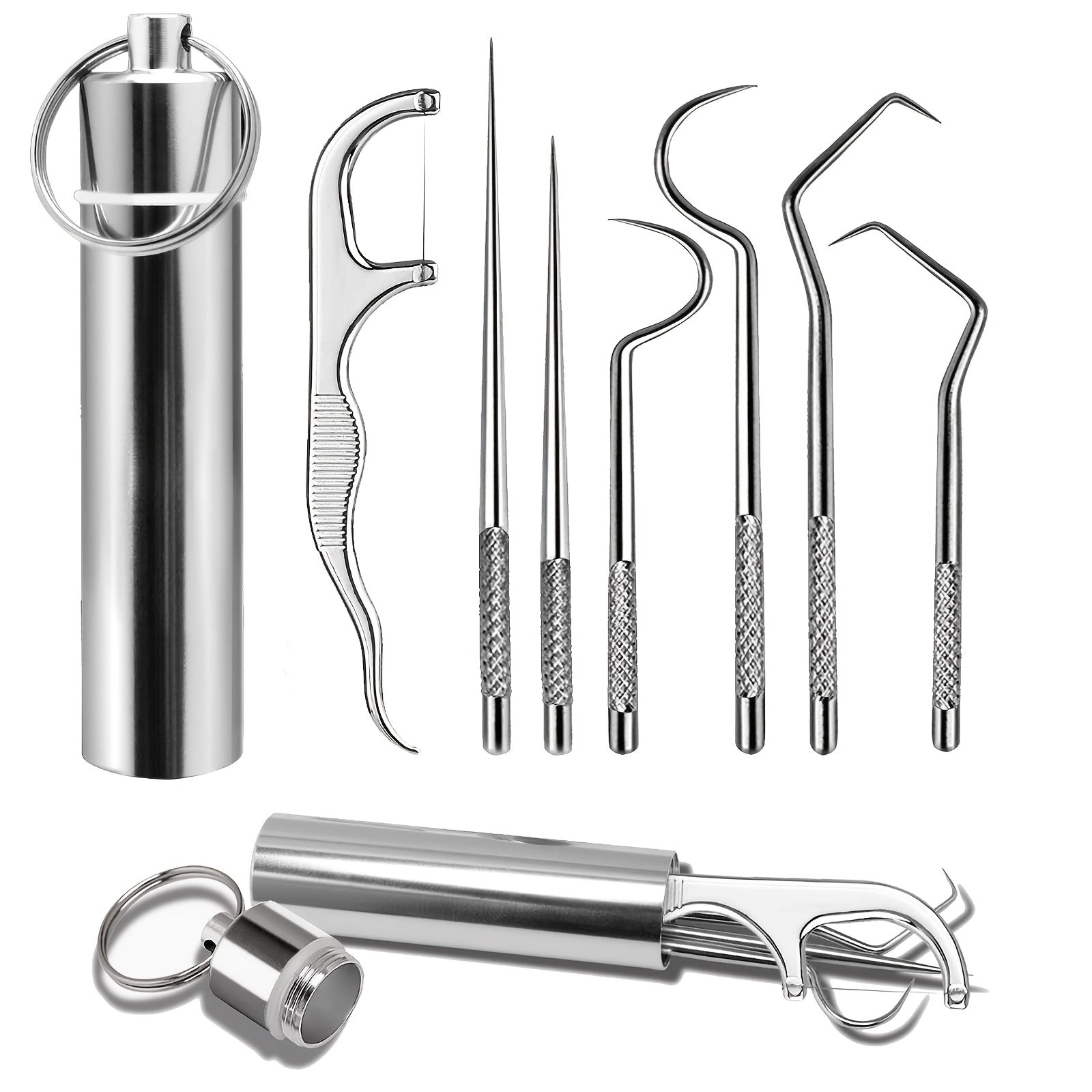 Portable Stainless Steel Toothpick Set with Stand & Bag