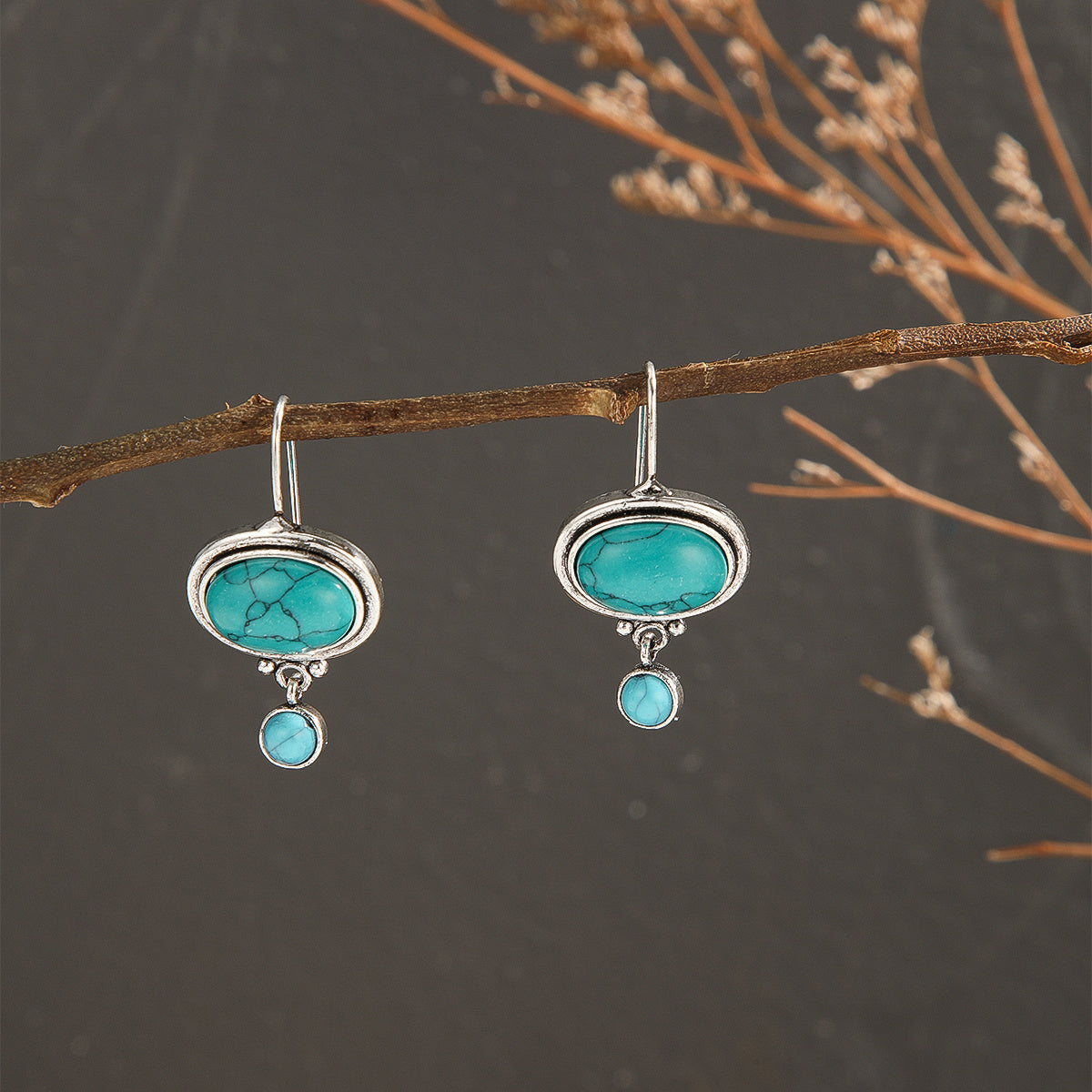 Vintage Turquoise Dangle Earrings Silver Plated Birthstone Jewelry