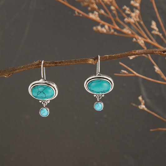 Vintage Turquoise Dangle Earrings Silver Plated Birthstone Jewelry