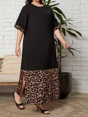  Colorblock Leopard Print Maxi Dress