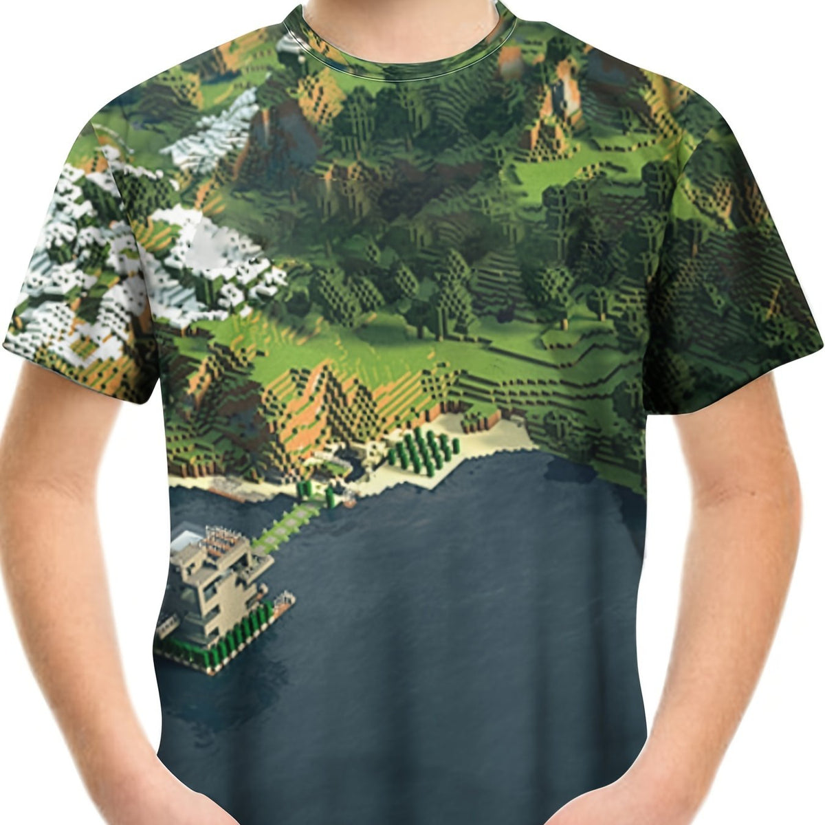 Kids Mountain & River Pattern T-shirt Short Sleeve Top Summer Tee