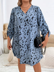  Leopard Print V Neck Loose Fit Mini Dress