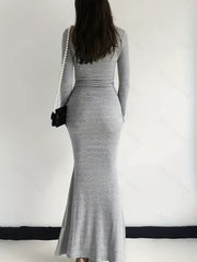  Long Sleeve Maxi Dress Round Neck Slim Fit