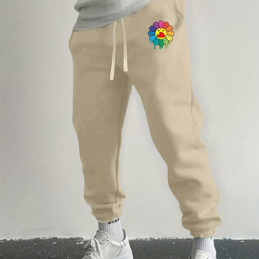 Flower Print Drawstring Sweatpants Loose Fit Casual Joggers for Spring Autumn