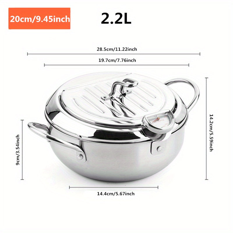 Japanese Tempura Fryer with Thermometer - Stainless Steel