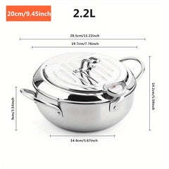 Japanese Tempura Fryer with Thermometer - Stainless Steel