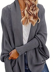  Solid Batwing Sleeve Shawl Collar Open Front Cardigan