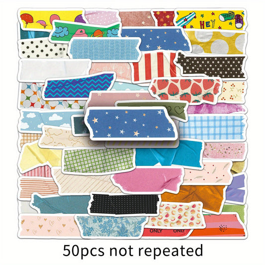 50pcs Adhesive Tape Shaped Stickers for DIY Crafts Water Bottles