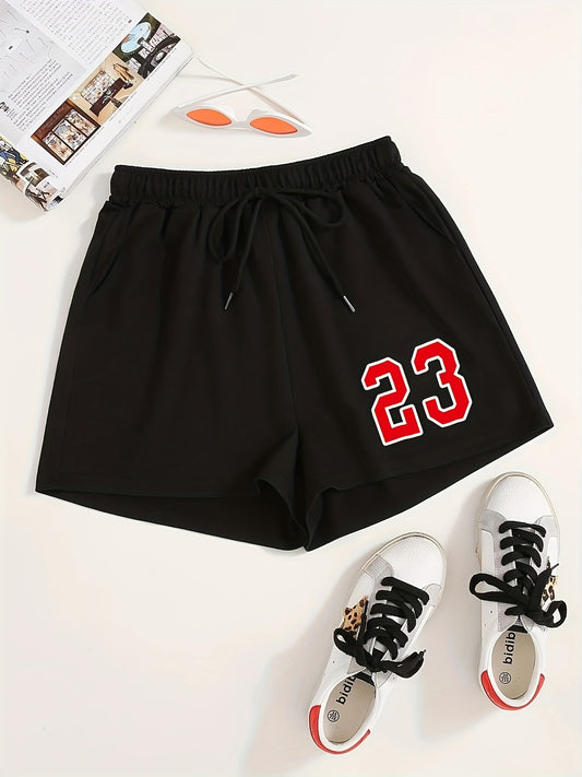 Letter Print Elastic Drawstring Shorts Y2K Sports Loose High Waist Summer Shorts